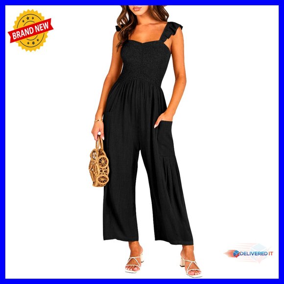 Sleeveless Smocked Wide Leg Linen Jumpsuit Chic Casual Summer Travel Outfit